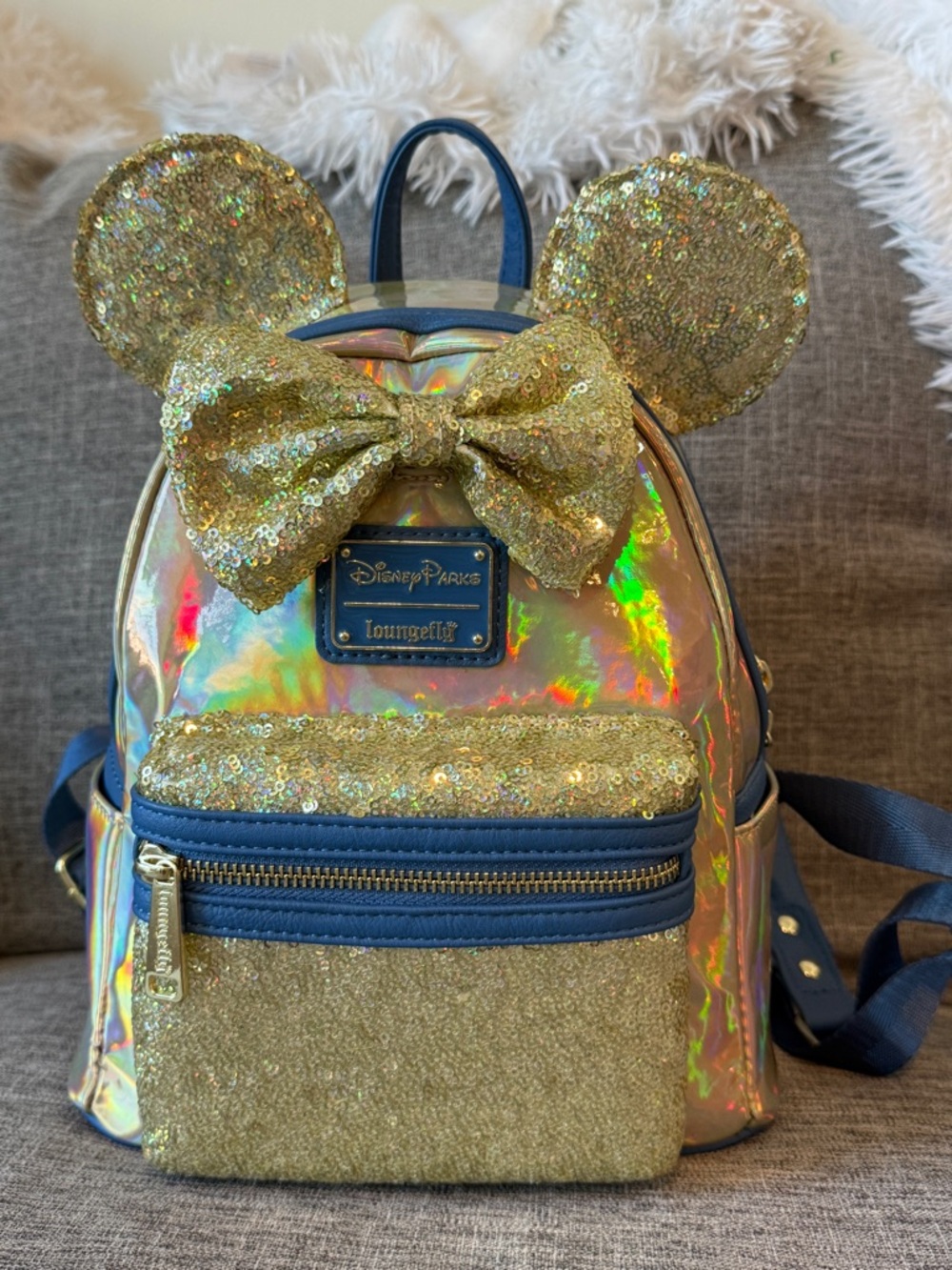 Disney Loungefly Gold Sequin Minnie Mouse Holographic Backpack